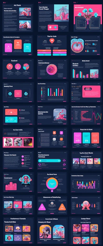Help me generate an AI game art application analysis,Similar to PPT,Portfolio format,Contains typographic elements,Design elements, etc.,Novel board style,Reference dribbble,Behance and other creative websites。