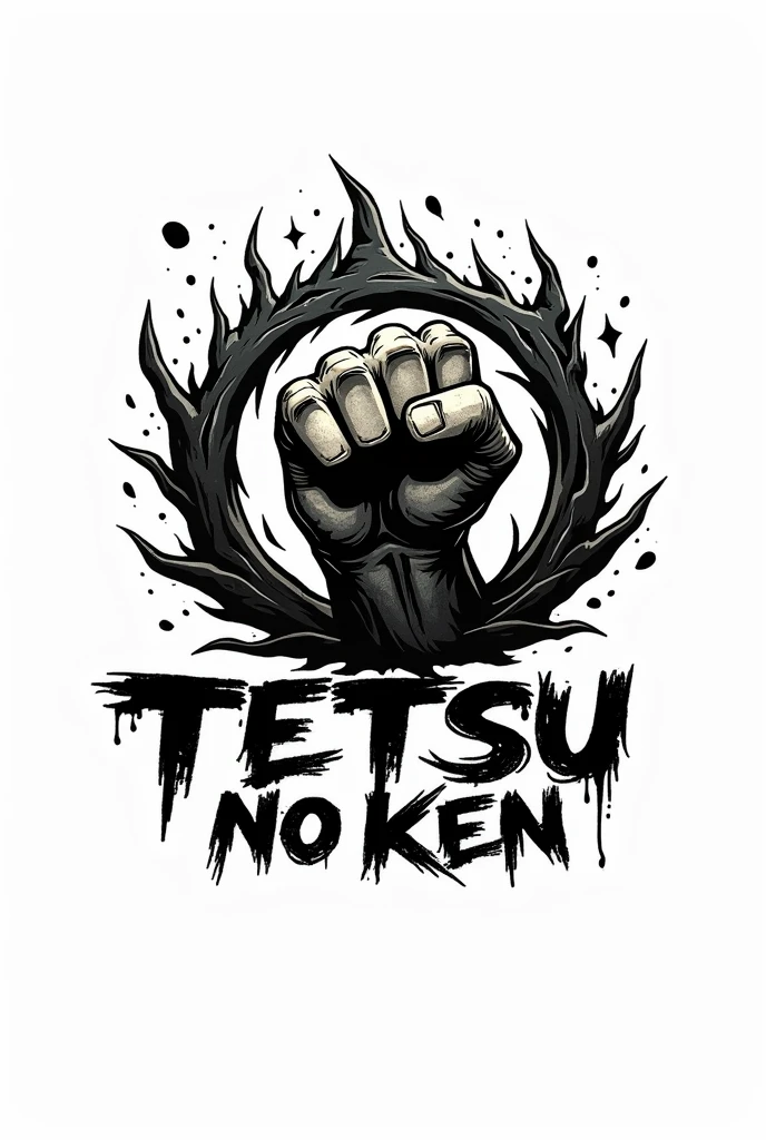 Create an iron fist logo with the name TETSU no ken. Cartoon that is not colored