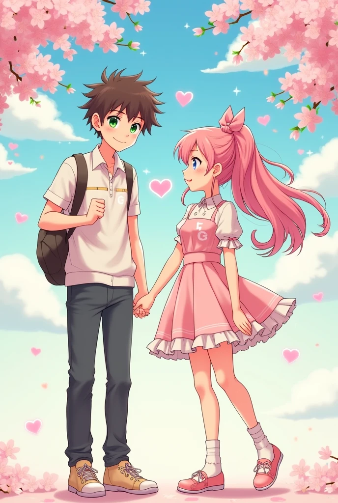 The initials G for man and F for woman in a couple in cute anime