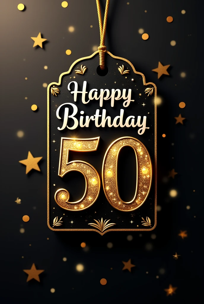 Make me a tag that says “Happy Birthday” #50 Jose” in black and gold details