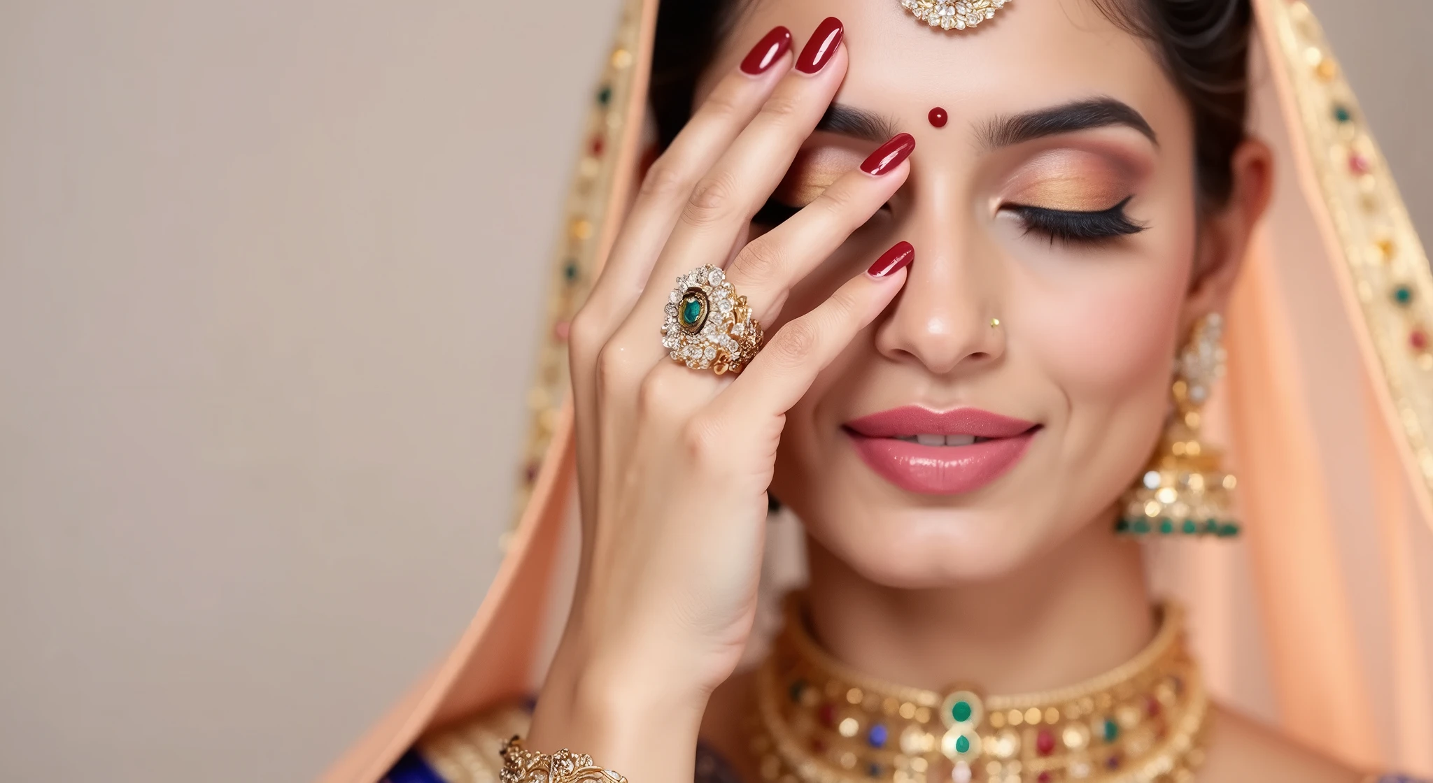 More Indian look with bold nail shade