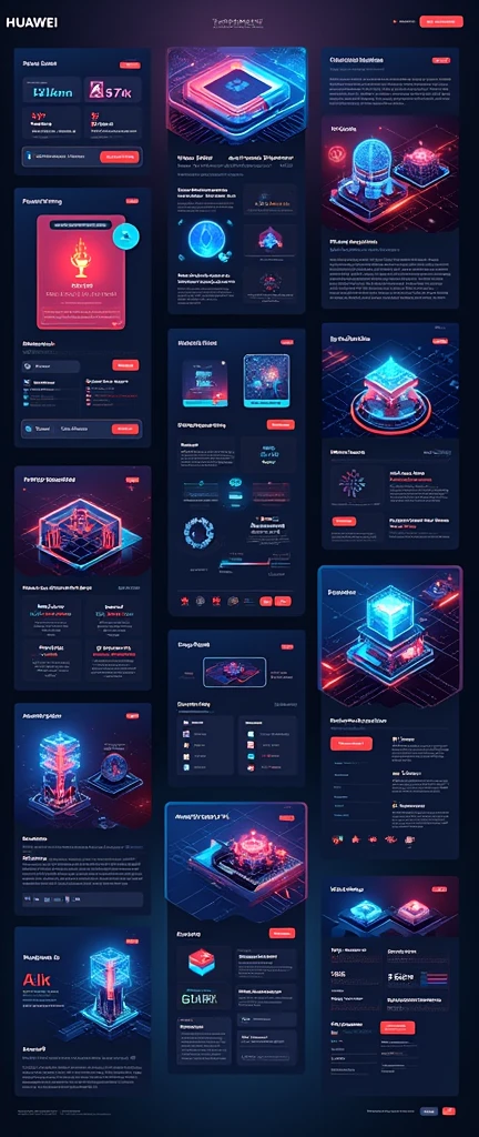 Help me generate an AI game art application analysis,Similar to long PDF,Portfolio format,Don't need too many colors,Be formal,The combination of Huawei's red and technological blue,Need to include typographic elements,Design elements, etc.,Novel board style,Reference dribbble,Behance and other creative websites。