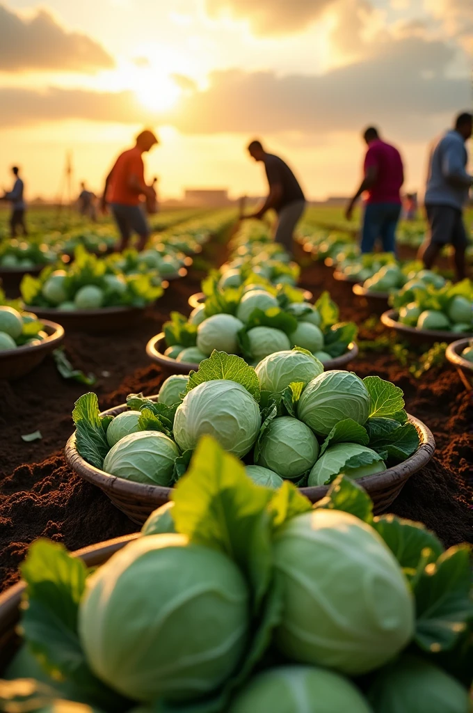 People cutting cabbage stalks (show in first point of view)