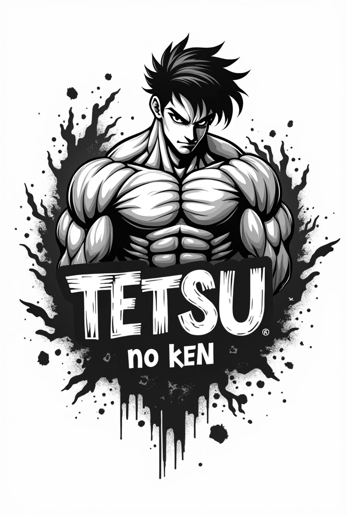 Create an iron fist logo with the name TETSU no ken. Cartoon that is not colored
