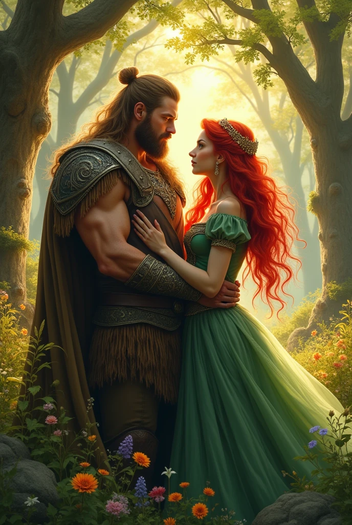 Beautiful princess, red hair, green eyes, and a ruggedly handsome barbarian warlord