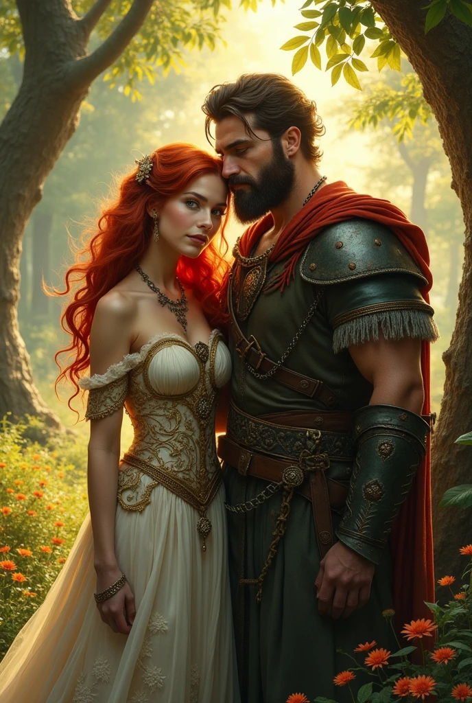 Beautiful princess, red hair, green eyes, and a ruggedly handsome barbarian warlord