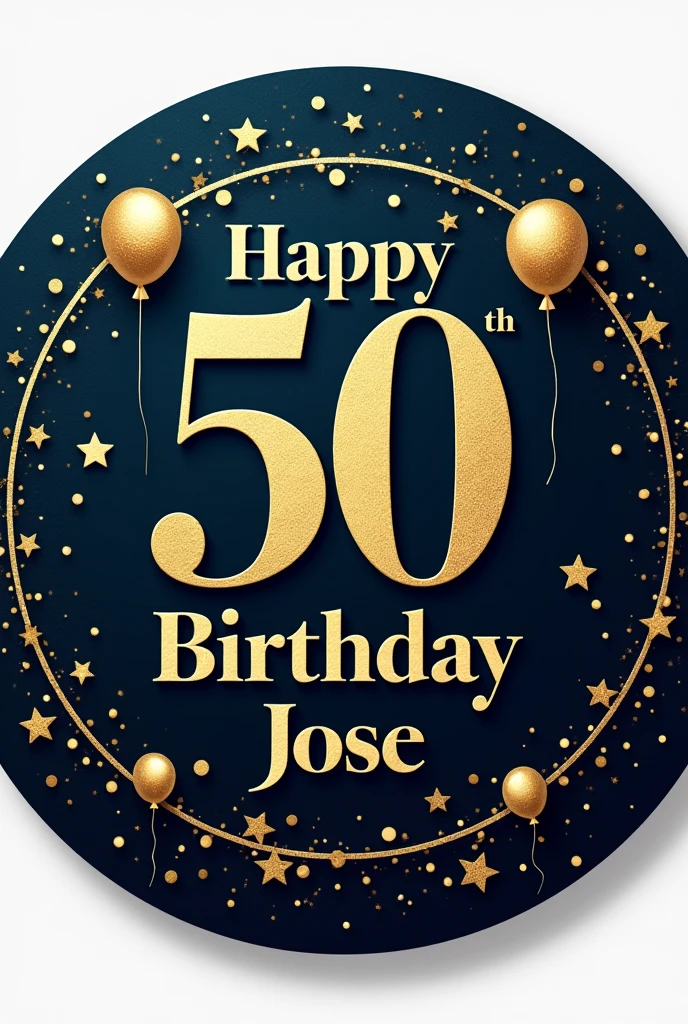 Make me a circular sticker with “Happy 50th Birthday Jose” in black with gold details