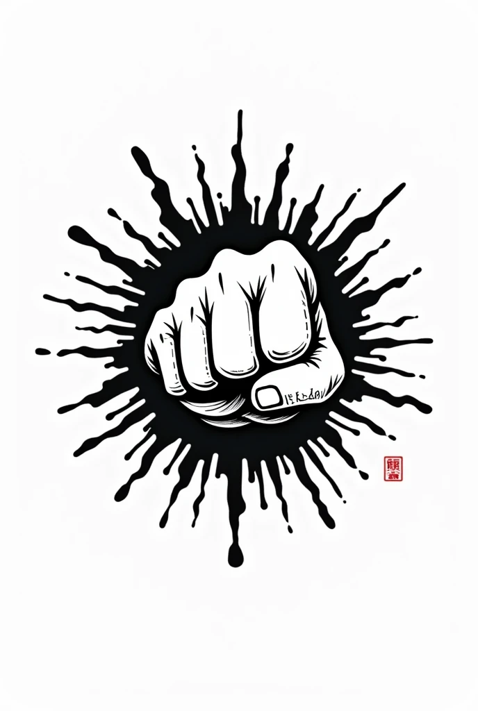 Create an iron fist logo with the name TETSU no ken. Cartoon that is not colored simple cartoon