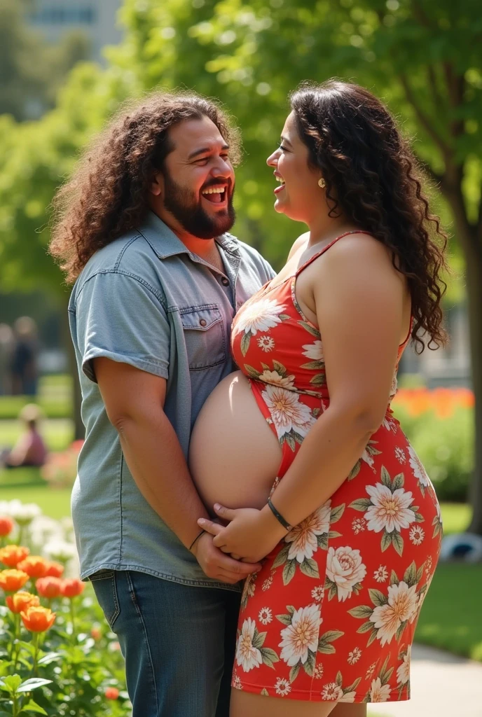 Chubby woman crushes man's back with her