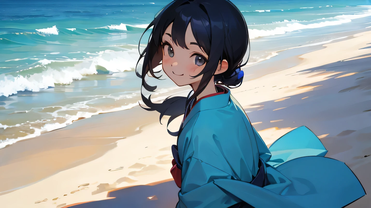 summer,blue ocean,beach,smile,komono,japanese girl