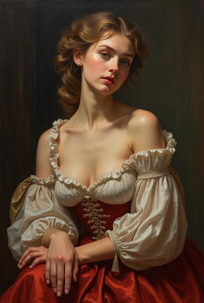 Masterpiece, portrait painting of a woman, highly detailed, intricate details, perfect hands and fingers, beautiful charming figure, 45 years old, beautiful figure, oil painting, acrylic painting, baroque painting style, inspired by Peter Paul Rubens, John William Godward, John William Waterhouse,