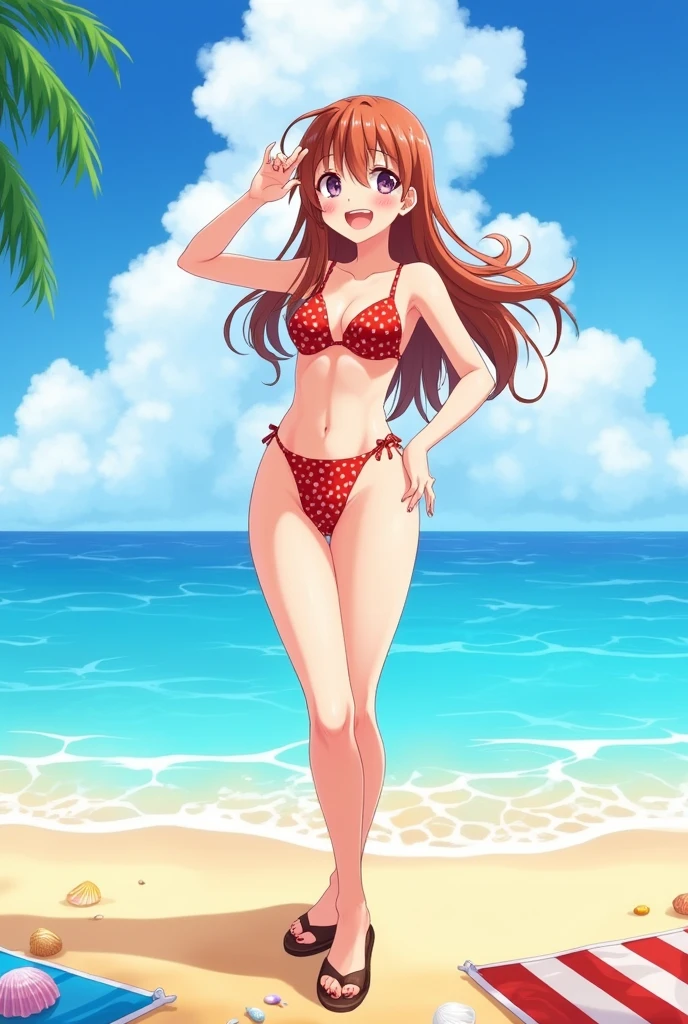 anime girl in tiny string swimsuit showing her and flat shoes