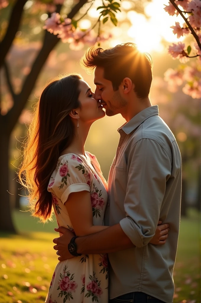 Couple hugging and kissing