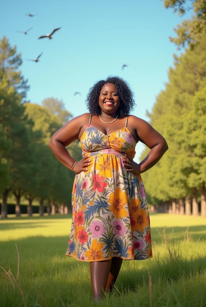 chubby woman vcitory pose