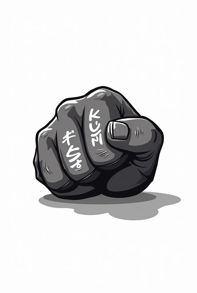 Create an iron fist logo with the name TETSU no ken. Cartoon that is not colored simple cartoon