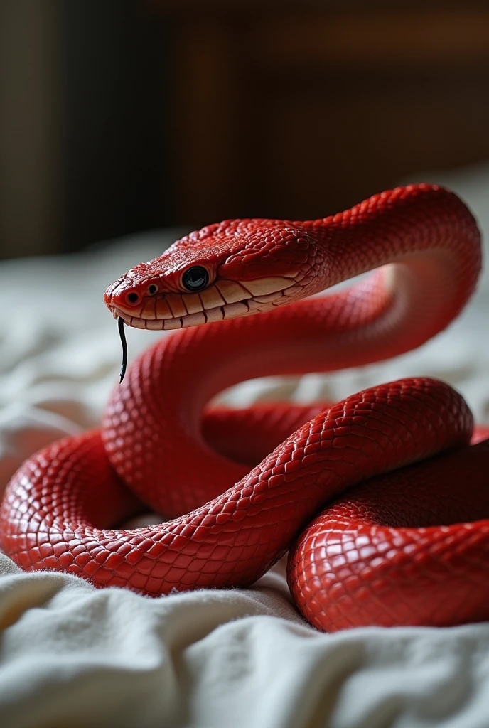 Female red cobra, on a bed Whit Big tits And ass, Shes geting claped by a red Snake from thé fron,the red Snake Is sucting her tits