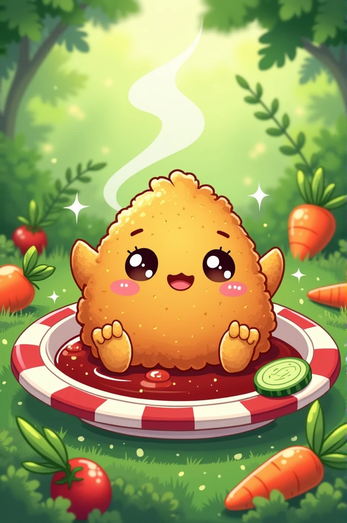 chicken katsu gambar kartun background hijau