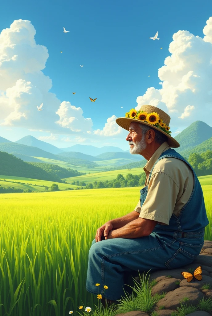 An old man is thinking of starting a paddy field