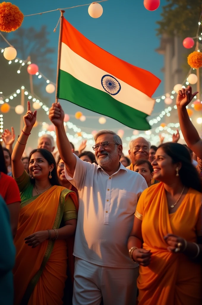 Rajeev Gandhi,  birthday celebration, with Indian flag, with people 