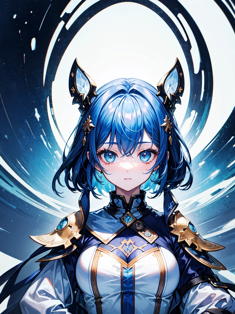 (((masterpiece、Highest image quality、highest quality、highly detailed unity 8kwallpaper)))、((Illustration of one girl))、(((beautiful girl)))、blue hair、white clothes