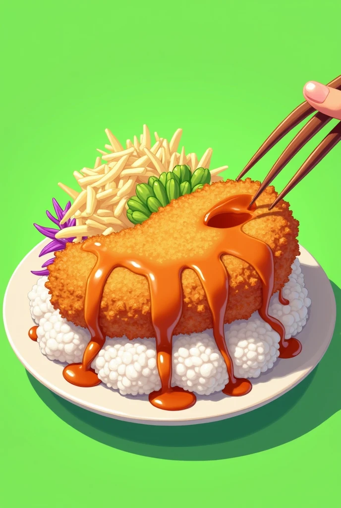 chicken katsu realistic cartoon image green blank background