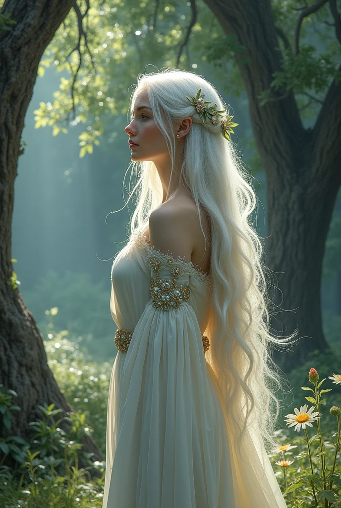 Galadriel is a noble elf, daughter of Finarfin, prince of Ñoldor, and Eärwe
