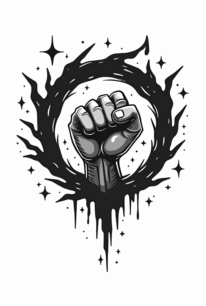 Create an iron fist logo with the name TETSU no ken. Cartoon that is not colored simple cartoon