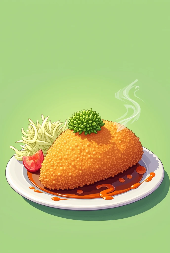 chicken katsu realistic cartoon image green blank background