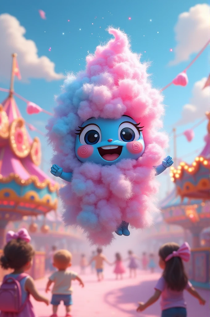 Make me a picture of an animated made of cotton candy