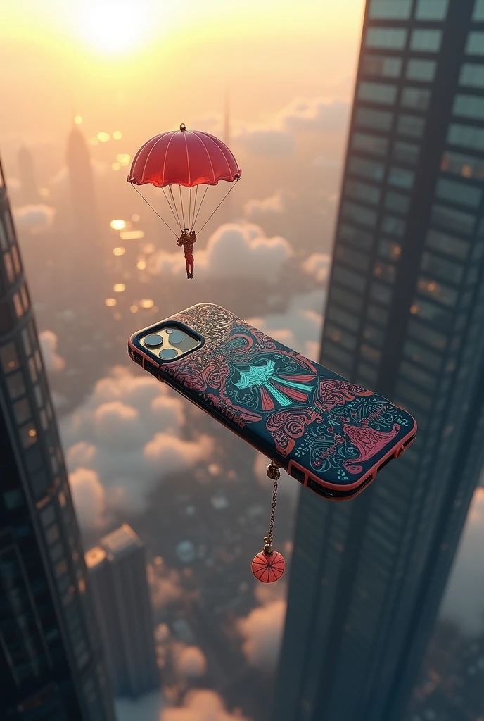 Phone case with small parachute that have the capability to safely land on the ground if thrown or accidentally thrown from ontop of a tall building