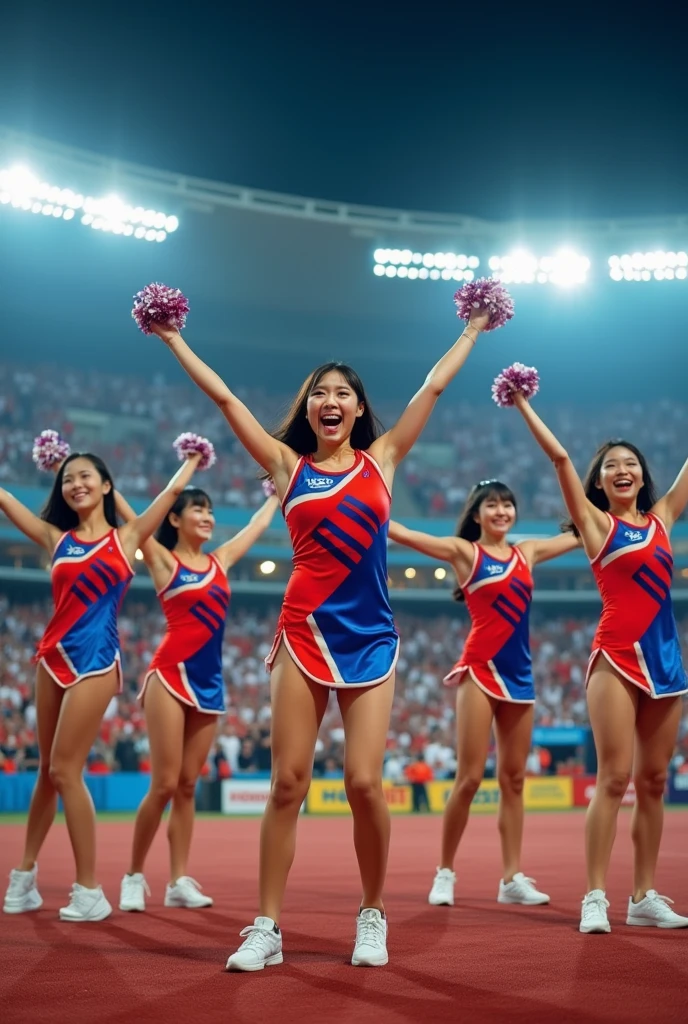 Realistic South Korean cheerleaders size aspect 16:9