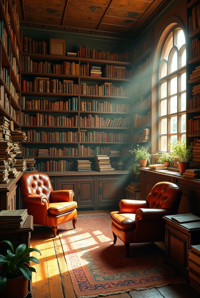 A room filled with retro books and documents, seen from a distance
