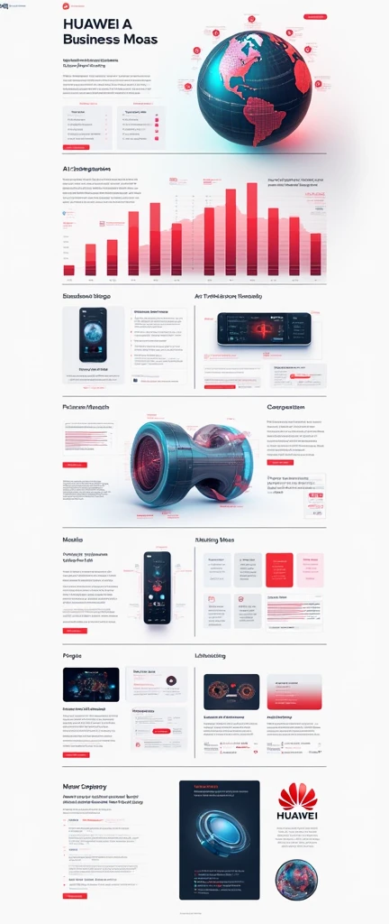 Help me generate an AI game art application analysis,Similar to long PDF,Portfolio format,Don't need too many colors,Be formal,The combination of Huawei's red and technological blue,White background,Need to include typographic elements,Design elements, etc.,Novel board style,Reference dribbble,Behance and other creative websites。