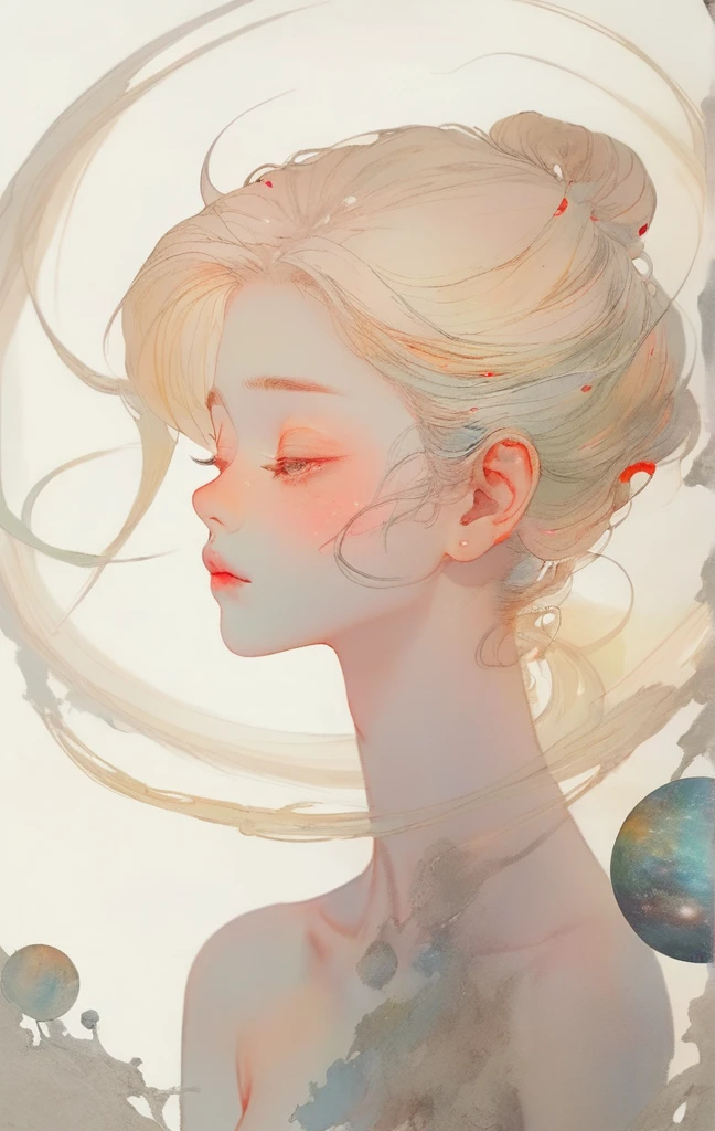 planets are born to fall in love, All celestial bodies are lonely、Seize the dream、The End、Looking up at the sky with the naked eye、no human, strange head, a girl with 、colour々n、head,