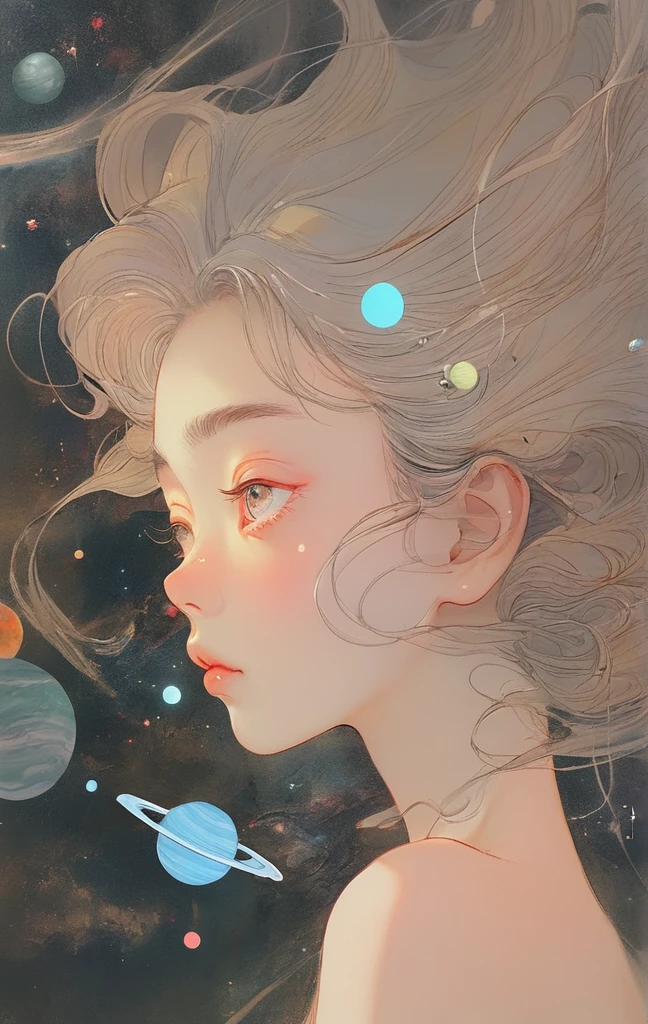 planets are born to fall in love, All celestial bodies are lonely、Seize the dream、The End、Looking up at the sky with the naked eye、no human, strange head, a girl with 、colour々n、head,