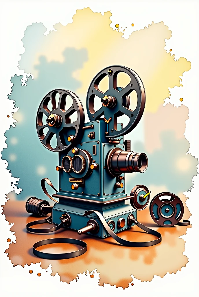 please make watercolor style for me,Posters with movie equipment as the subject matter
