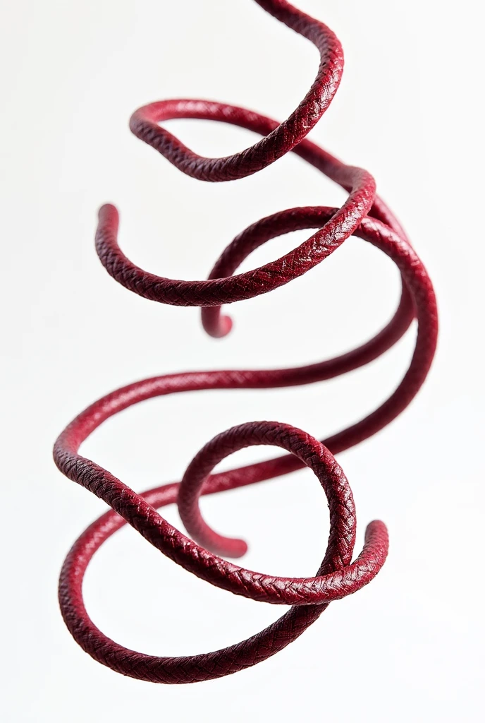 A very thin curvy maroon. Rope without background