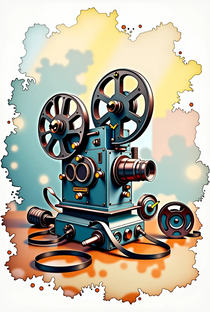 please make watercolor style for me，Posters with movie equipment as the subject matter