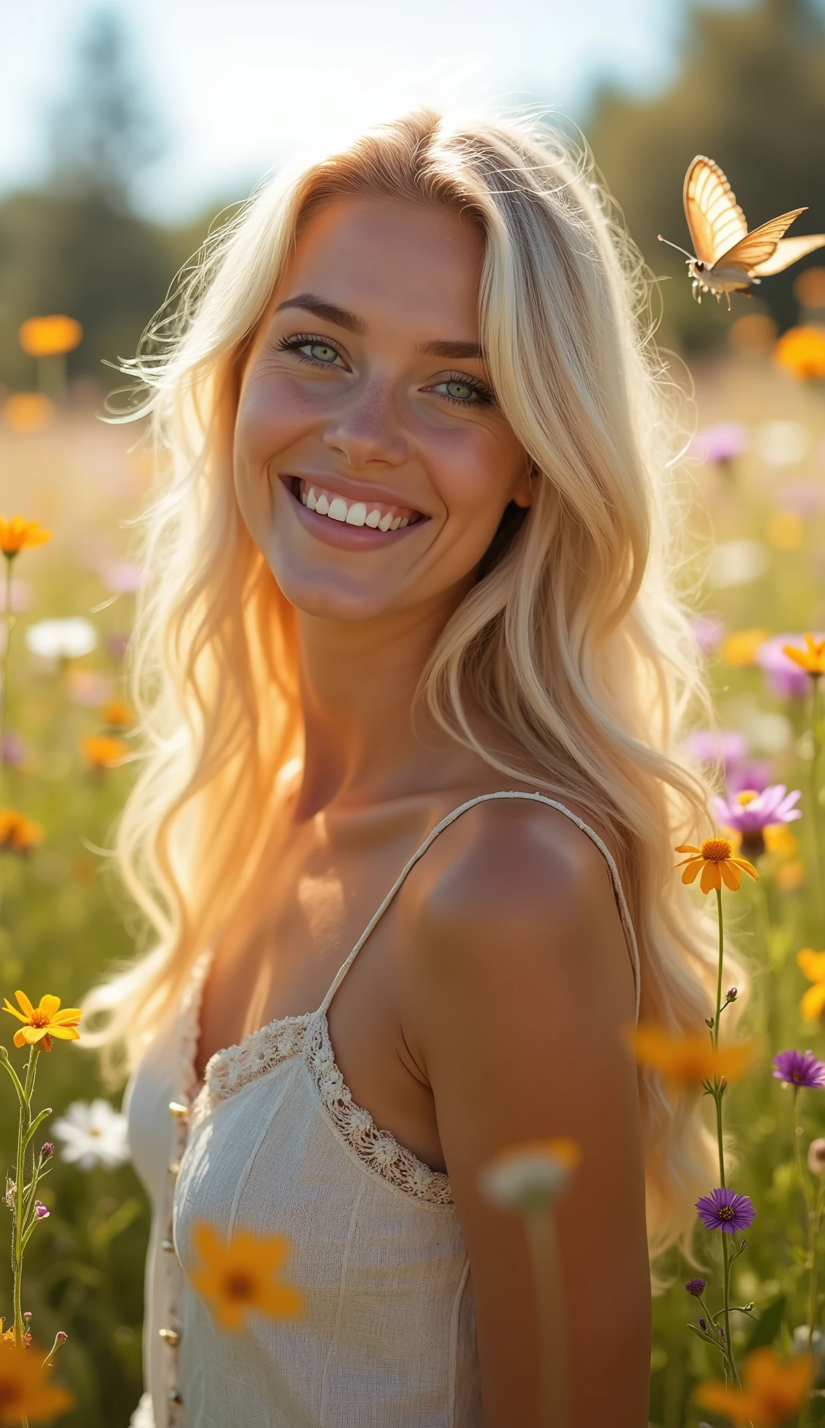 Beautiful blonde woman , blue eyes nice smile