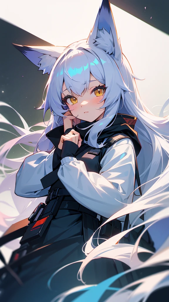 Anime girl with long hair and cat ears holding a bird, beautiful Anime cat girl, From Arknights, White fox, cute Anime cat girl, Very Beautiful Anime Cat Girl, Beautiful fox woman, Anime cat girl, Cat ears anime girl, From Girls Frontline, With fox ears, High quality anime art style, Holo is a wolf girl