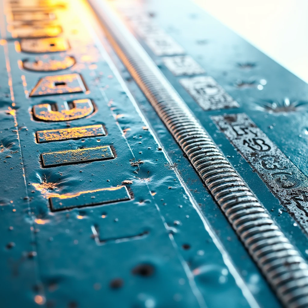 A high-resolution image of a steel rebar with ribs with the text "ALAM STEEL" embossed along its length in bold, industrial-style lettering. The rebar should be displayed with detailed textures and shading, showcasing its metallic sheen. Ensure the text "ALAM STEEL" is prominently visible and integrated seamlessly into the design of the rebar.
