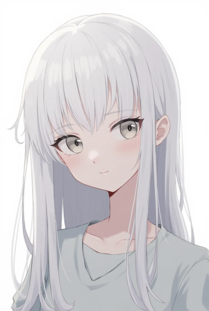 albino, 1girl, long hair, white hair, grey eyes, white eyelashes, portrait, masterpiece, best quality, white background,