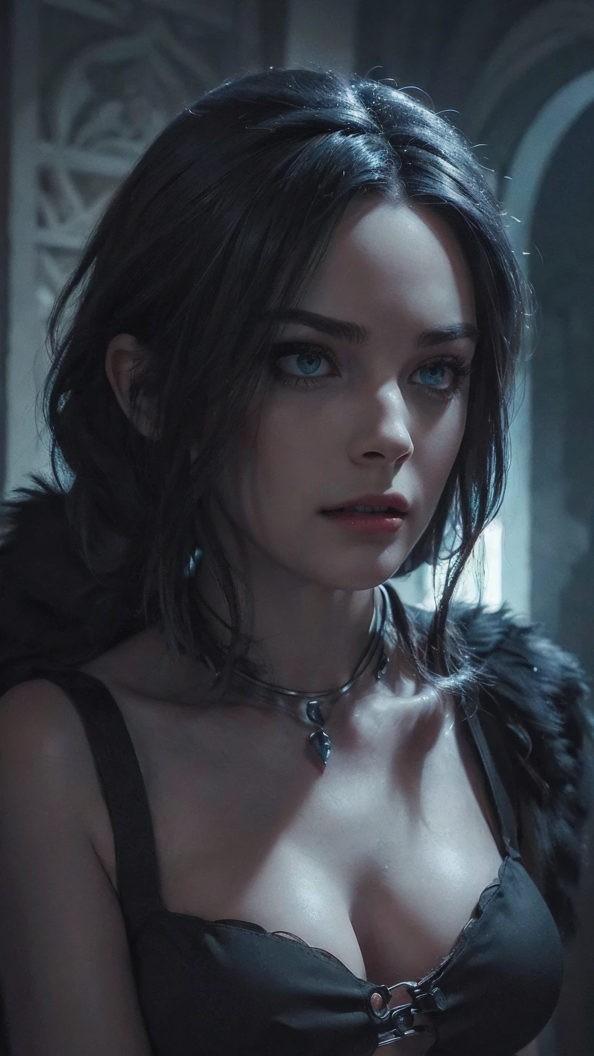 Raven, dangerousbeast, beautiful detailed eyes, beautiful detailed lips, extremely detailed eyes and face, long eyelashes, beautiful woman, strong expression, fangs, claws, wild untamed hair, gothic dark fantasy, dark moody atmosphere, dramatic lighting, dramatic chiaroscuro, cinematic, (best quality,4k,8k,highres,masterpiece:1.2),ultra-detailed,(realistic,photorealistic,photo-realistic:1.37),dark moody colors, dramatic shadows, supernatural, powerful, fierceic, horror, (((upper body:1.2)))