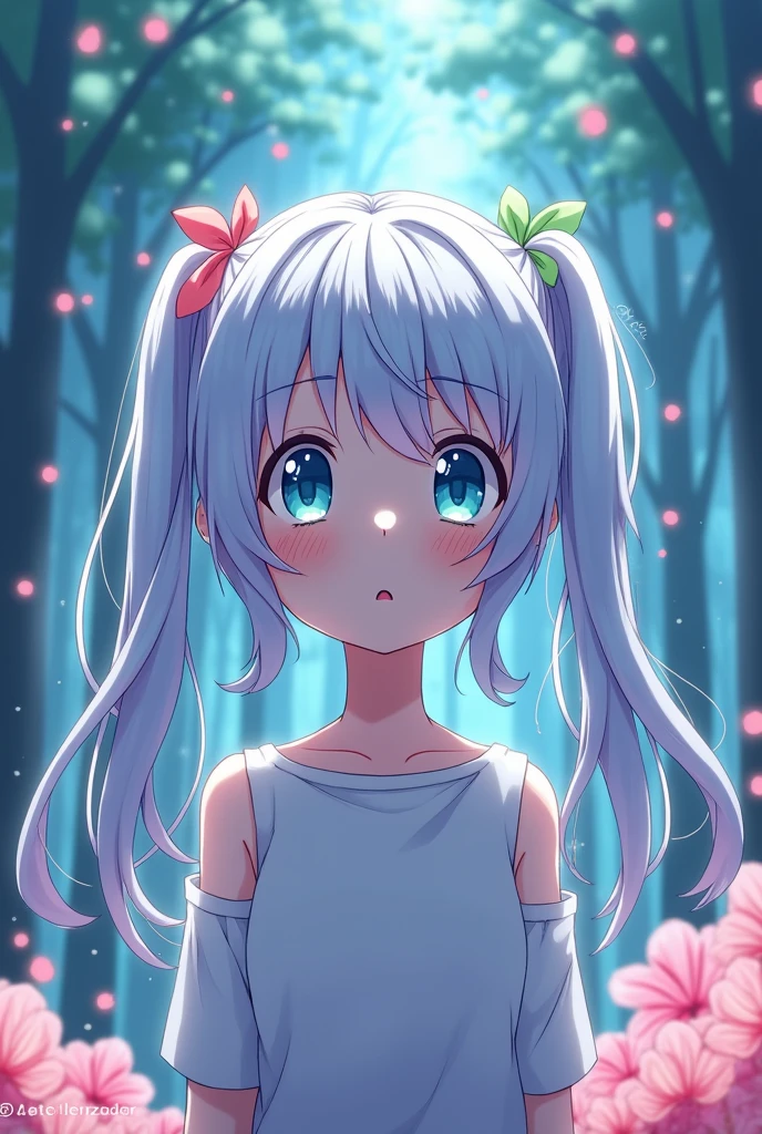 anime　　Confused eyes　Twin tails　Odd Eye　Silver Hair