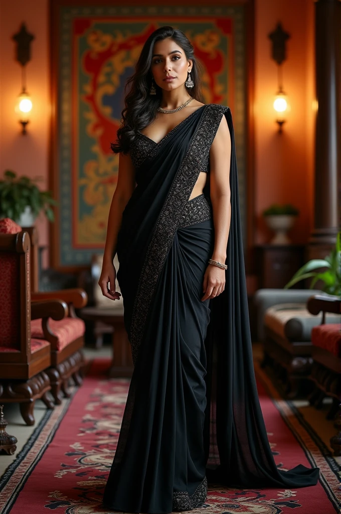 Big tits woman with huge ass wearing black saree