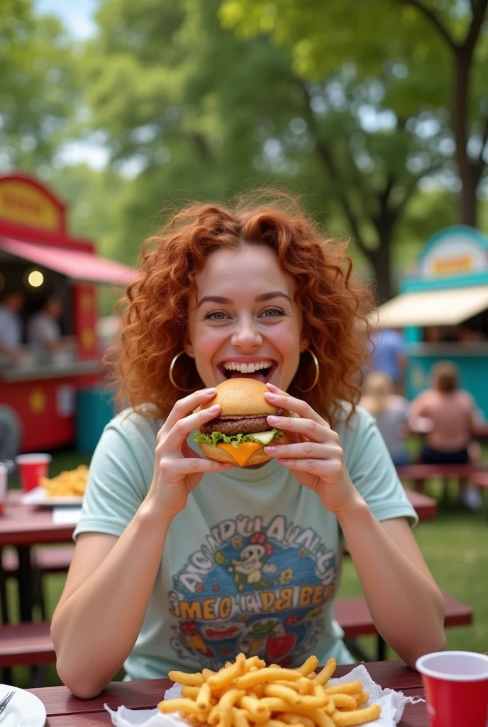 woman enjoys fast food