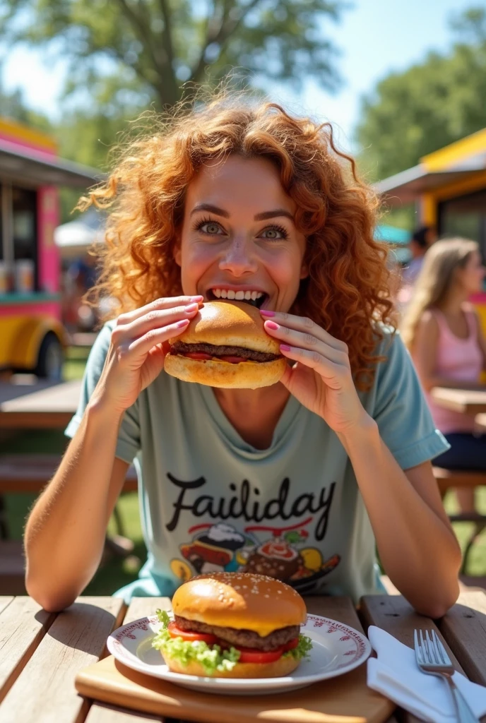 woman enjoys fast food