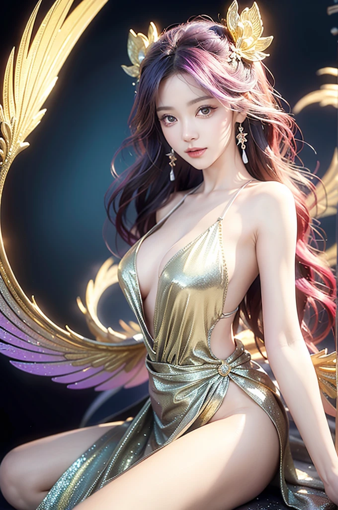 Best quality, best quality, beautiful and aesthetic, one fairy girl, very delicate, fractal art, colorful, supremely delicate, zentangle, dynamic pose, fantastic abstract background, sexy traditional dress, shiny skin, rainbow hair, many colors, upper body, smiling.
and fox.
universe、brain、consciousness、think、god、soul、body、connection、Light、
transparent、dazzling、energy、
Fantasy art, luminism, fantasy acrylic, digital painting, brave fox. Close-up of a big winged fox with magical fantasy white fur, magical creature made of flowers, birds, moon and star colors, big reflective eyes, colorful paint fantasy style, paint drops, color waves, close-up portrait, color drip, fairy tale, dynamic lighting, art station, masterpiece, gold glitter, bubbles, transparent smoke, sun rays,