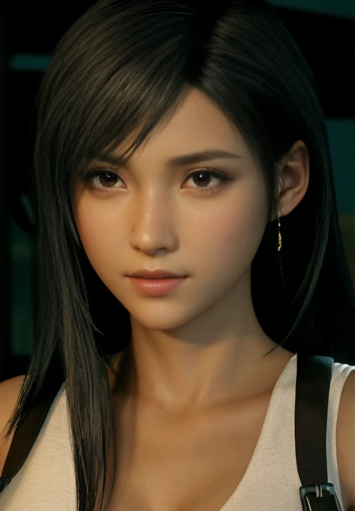 tifa lockhart, (best qualityer,ultra detali,realisitic:1.37), beautifull detailed face,perfect symmetry,perfectly shaped body,perfect make-up,bright coloured,studio lighting