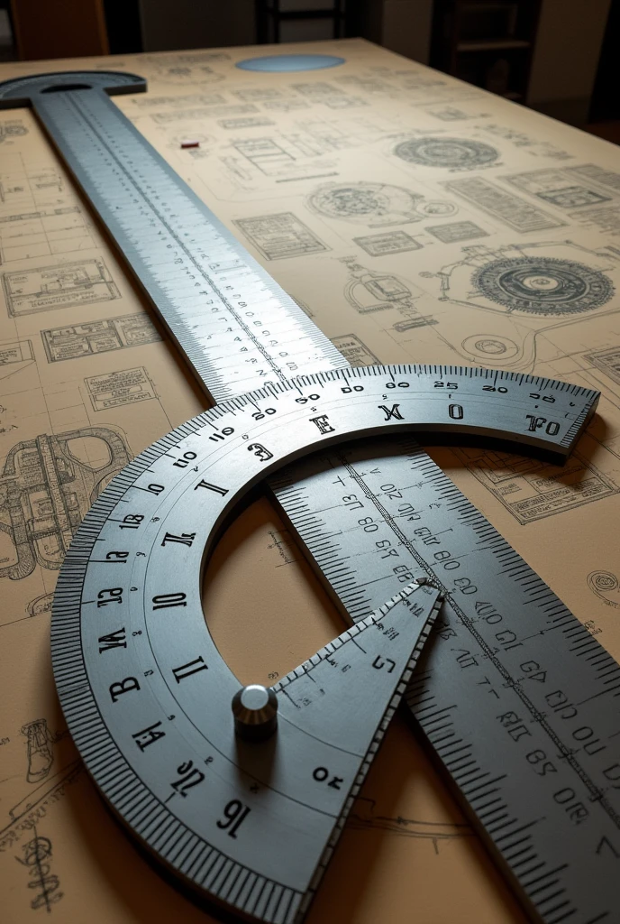 Protractor ruler with angle finder that are long 10 metres and are joined by joints